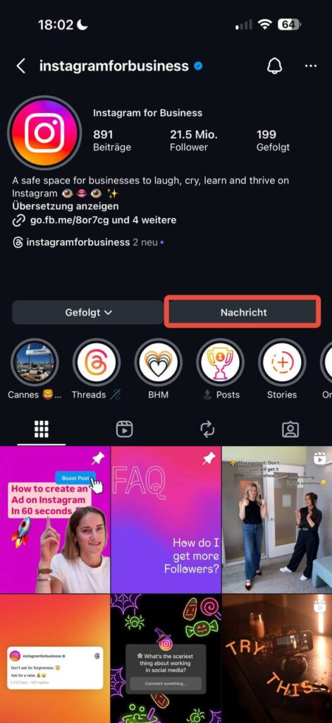 DM über das Profil des Nutzers senden