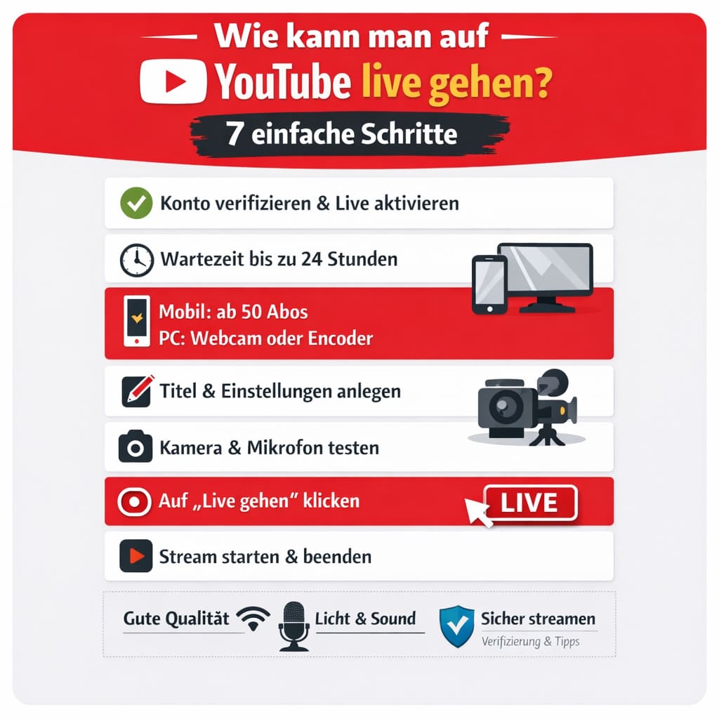 Wie kann man auf YouTube live gehen - Infografik