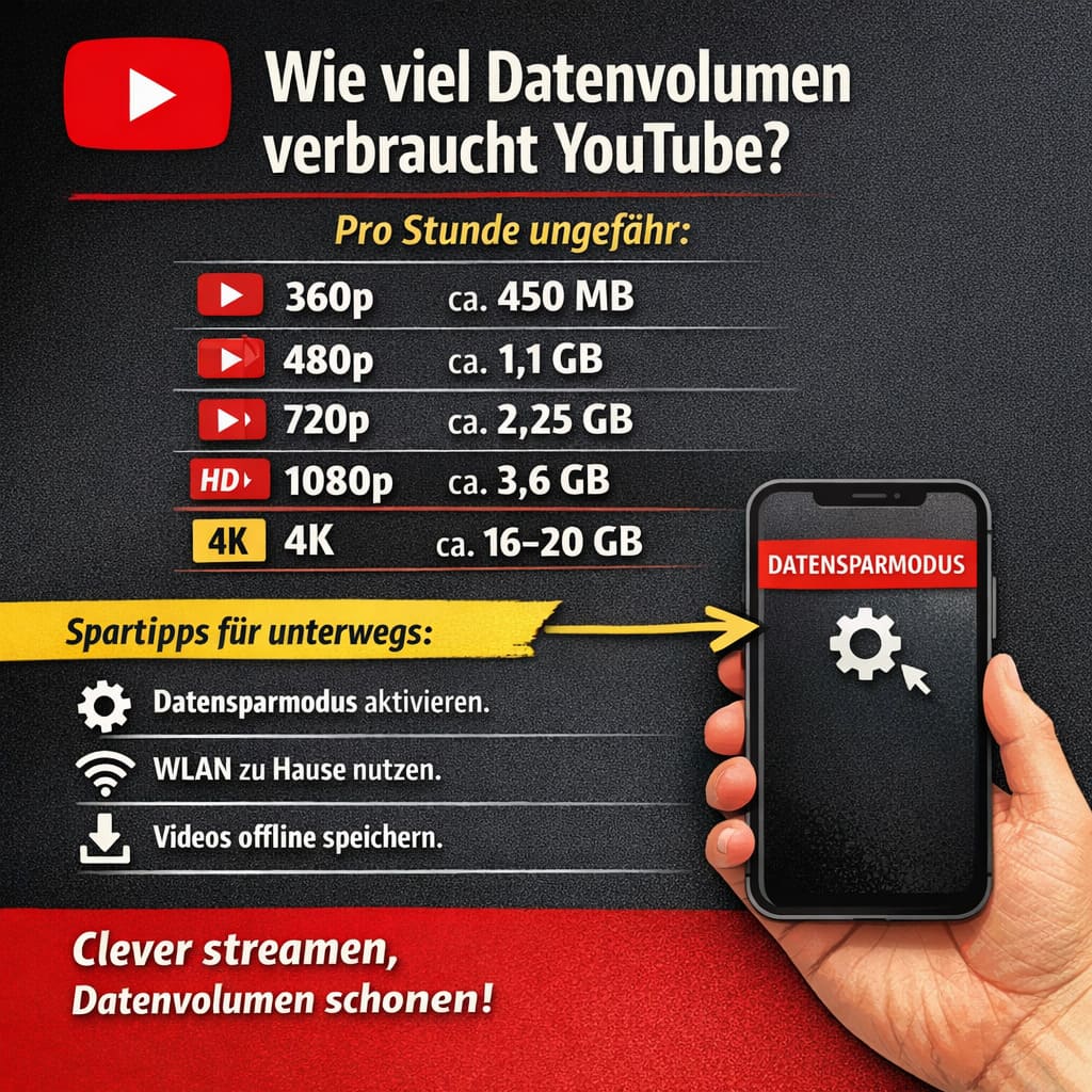 Wie viel Datenvolumen verbraucht Youtube - Infografik